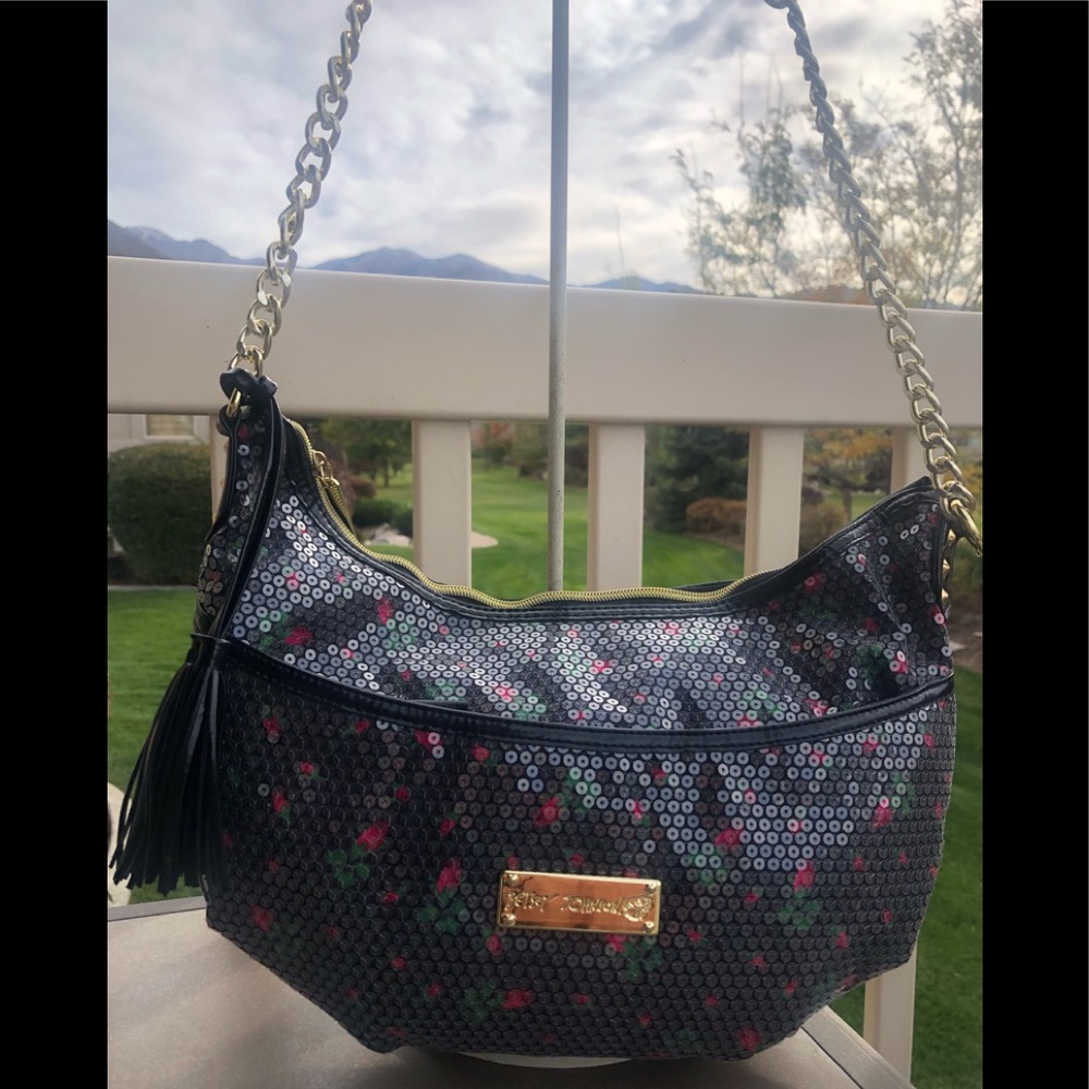 Betsey Johnson leopard blossom sequin hobo